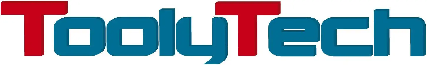 In kräftigem Rot und Blau steht das ToolyTech-Logo mit markanter Wortmarke und klarer, moderner Typografie auf weißem Hintergrund für Marke und Technik.