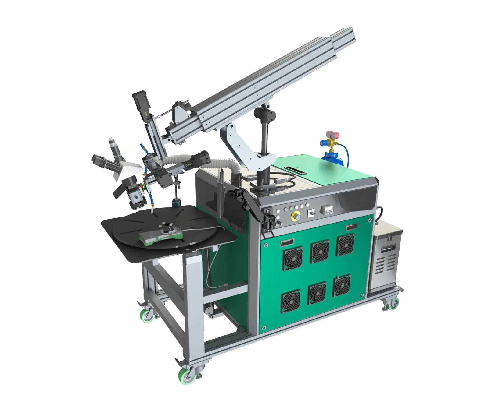 Laser-Auftragschweißanlage mit Faserlaser und mechanischem Arm