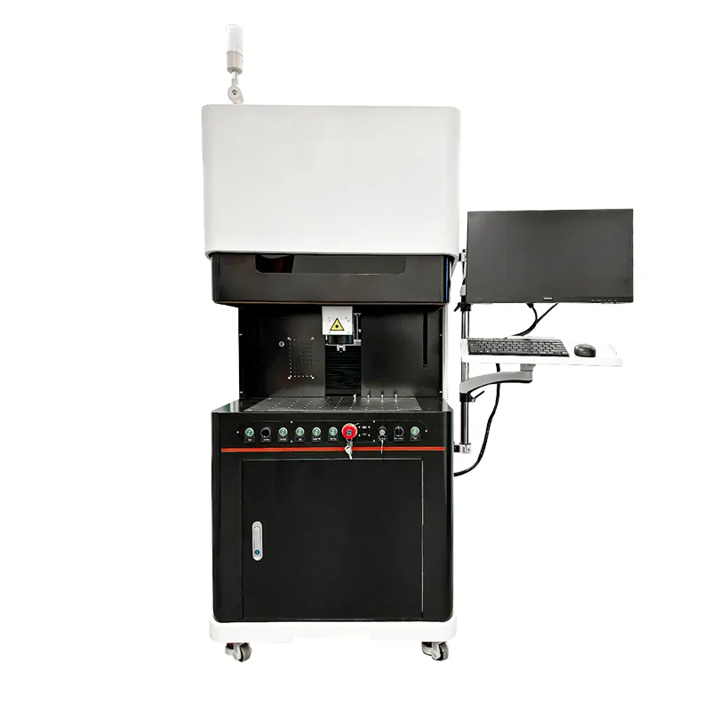Laserbeschriftungsanlage der Laserklasse 1 mit Unterschrank und Monitor