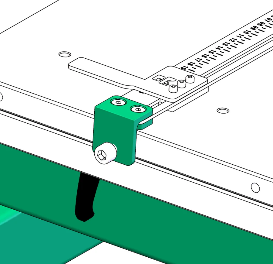 Halter der Markierhilfe mit Druckschraube am Ladeblatt im Detail