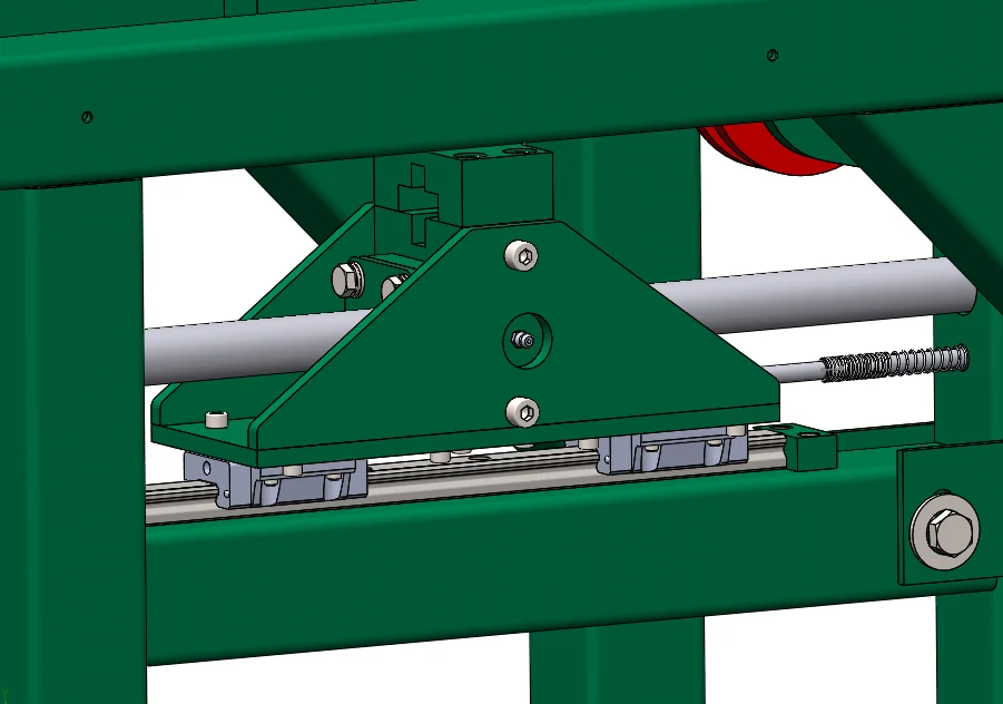 Trapezspindel mit Mutterngehäuse und Linearführung am mechanischen Werkzeugwender