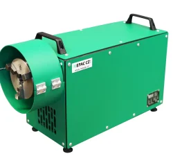 Die grüne MEPAC-CZ-Poliermaschine zeigt eine Seitenansicht mit großem Spannfutter für Kugel- und Rohroberflächen.