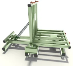 Hydraulischer Werkzeugwender mit grünem Stahlrahmen und Hebearm zum sicheren Drehen von Formen und Werkzeugen bis 10t.